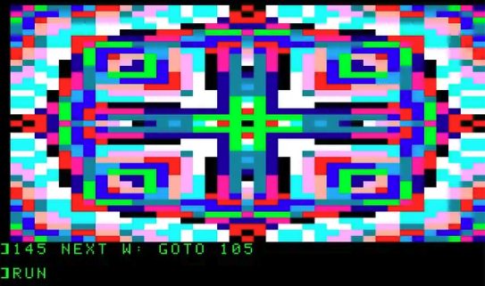 The Basic programme ‘Mosaic’ running in low-res graphics mode